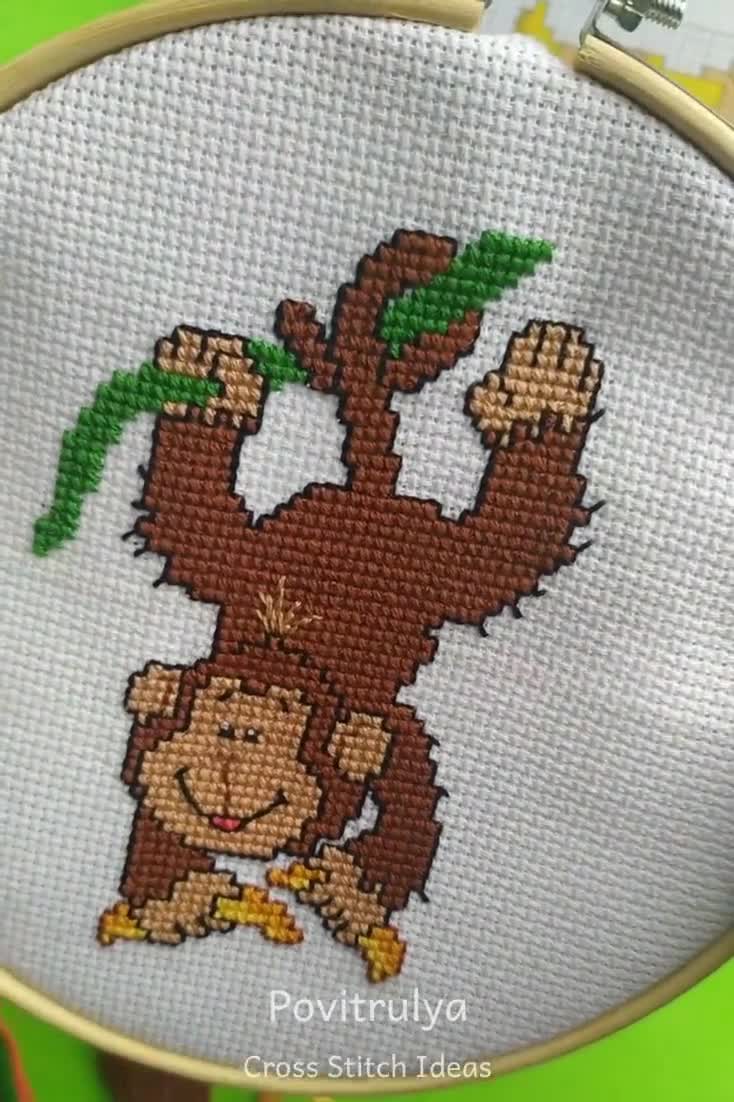 Mono Patrón animales en punto cruz para infantiles Descargar en PDF - Etsy  España