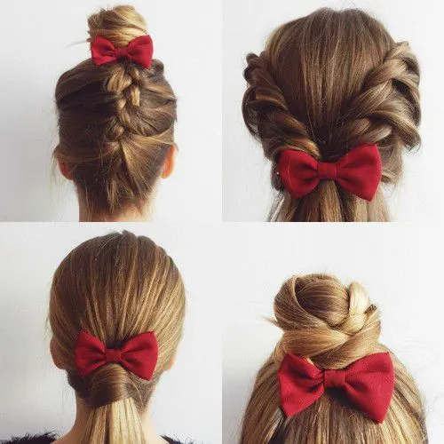 es un moño tipo trenza con lazo rojo | Peinados con liston | Pinterest es un moño tipo trenza con lazo rojo | Peinados con liston | Pinterest