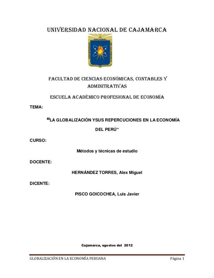 Monografía la globalización ysus repercuciones enla economía del perú Monografía la globalización ysus repercuciones enla economía del perú