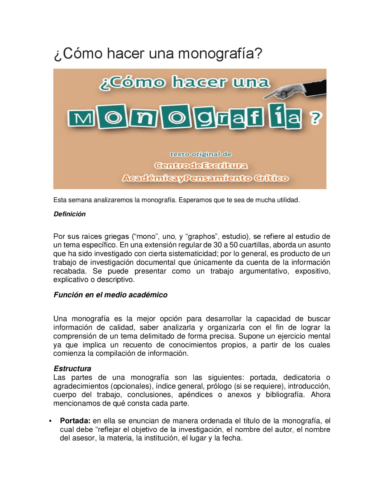 Como hacer una Monografía | Monografías, Ensayos de Educación Avanzada |  Docsity