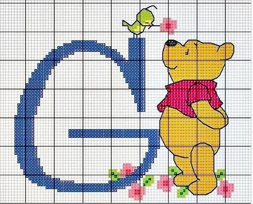 Monograma Ursinho Pooh - letra G #bordado #CoatsCorrente ... Monograma Ursinho Pooh - letra G #bordado #CoatsCorrente ...