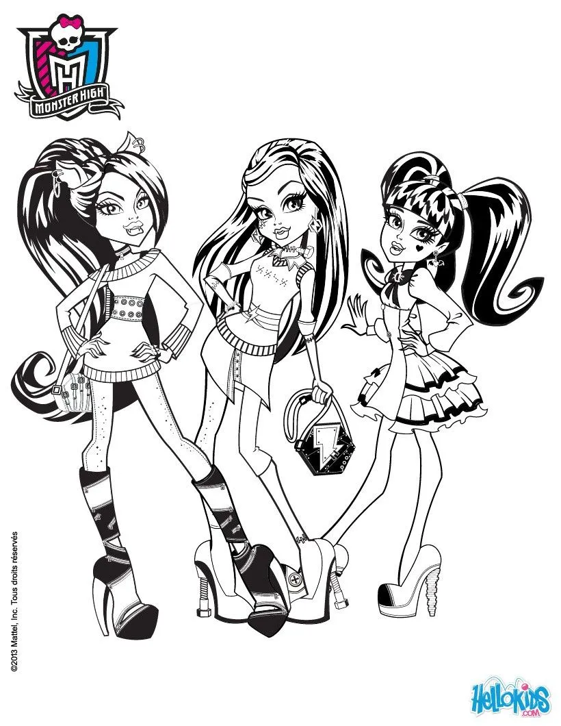 MONSTER HIGH coloring pages - Clawdeen, Frankie and Draculaura