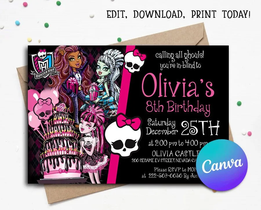 Monster high invite - Etsy México