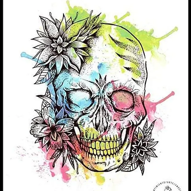 MONSTERBIRD. CAV (diseño calavera flores watercolors , puntillismo ... MONSTERBIRD. CAV (diseño calavera flores watercolors , puntillismo ...