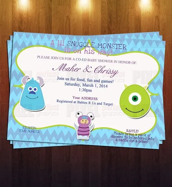 Monsters Inc. bebé ducha invitación listo por PixelPerfectGraphics Monsters Inc. bebé ducha invitación listo por PixelPerfectGraphics
