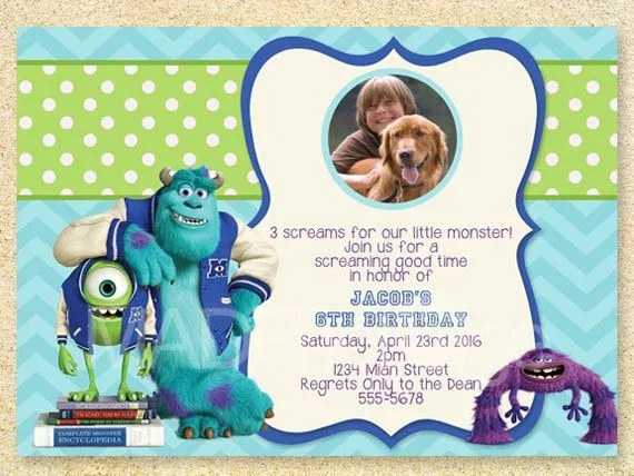 Monsters University Birthday Invitation Monsters Inc por MadPhotoge