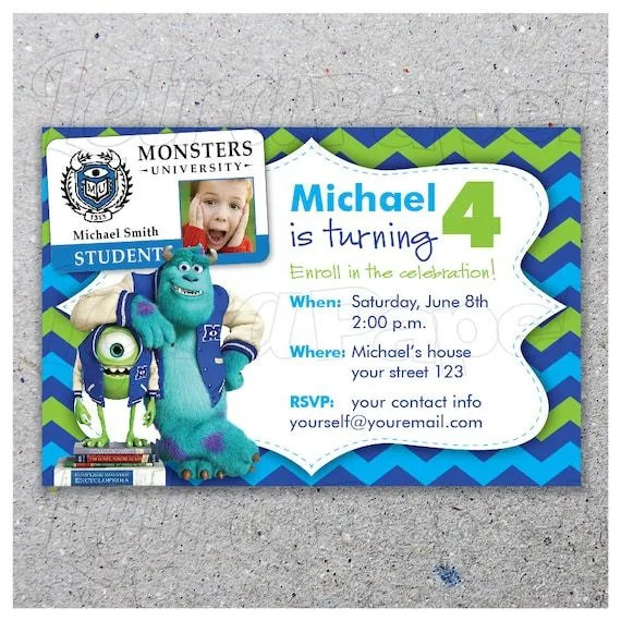 MONSTERS UNIVERSITY / Party invitation / by LetraPapel on Etsy MONSTERS UNIVERSITY / Party invitation / by LetraPapel on Etsy