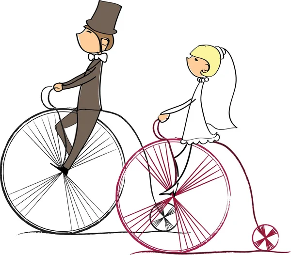 montar en bici cuadro, la novia y el novio de la boda, vector ...