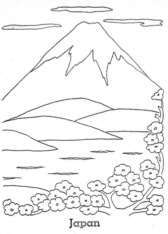 為孩子們的著色頁: Monte Fuji de Japón para colorear 為孩子們的著色頁: Monte Fuji de Japón para colorear