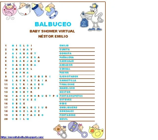 Mossita Bella Crochet y Tejido ": RESPUESTAS JUEGO BABY SHOWER!!!