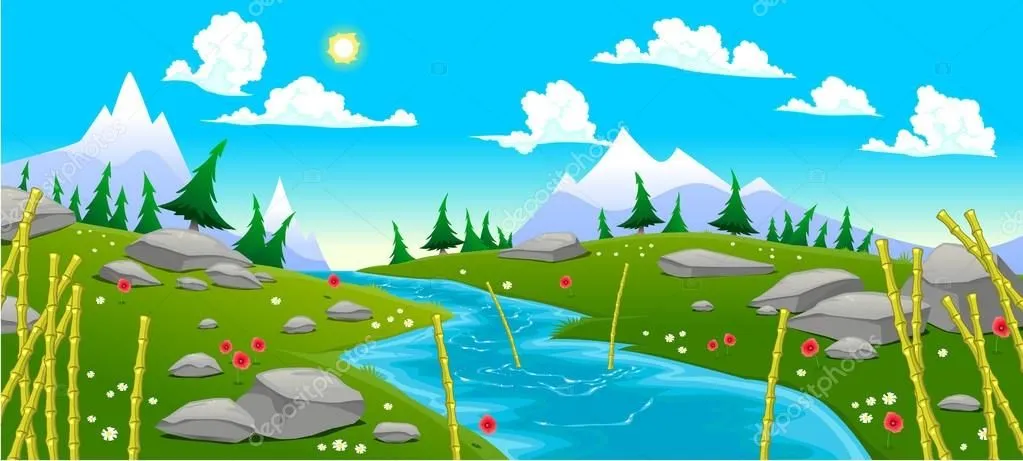 Mountain landscape with river. — Vector stock © ddraw #58290517