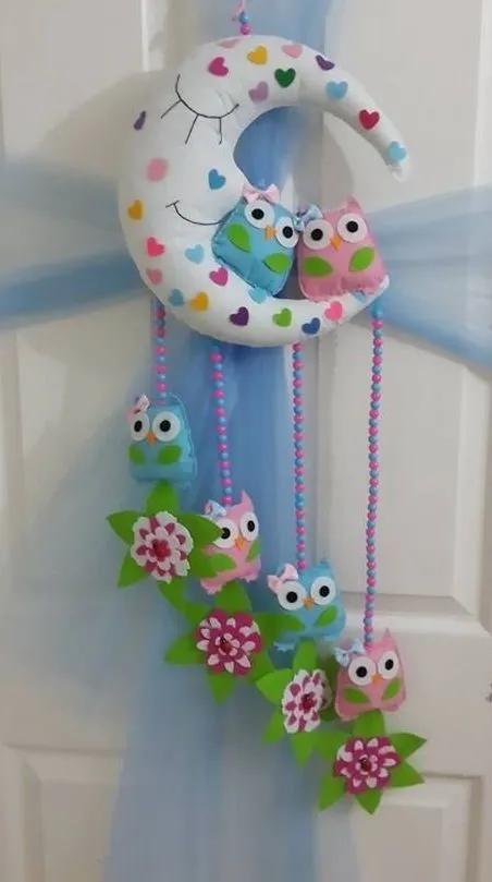 Móvil de búhos de fieltro para bebés | Muy sencillo