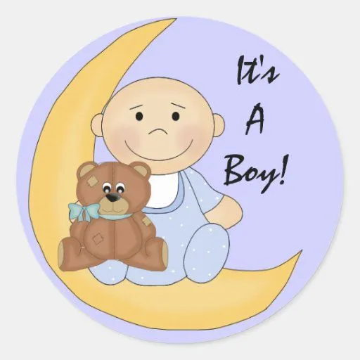 Es un muchacho - dibujo animado lindo del bebé pegatina redonda de ...