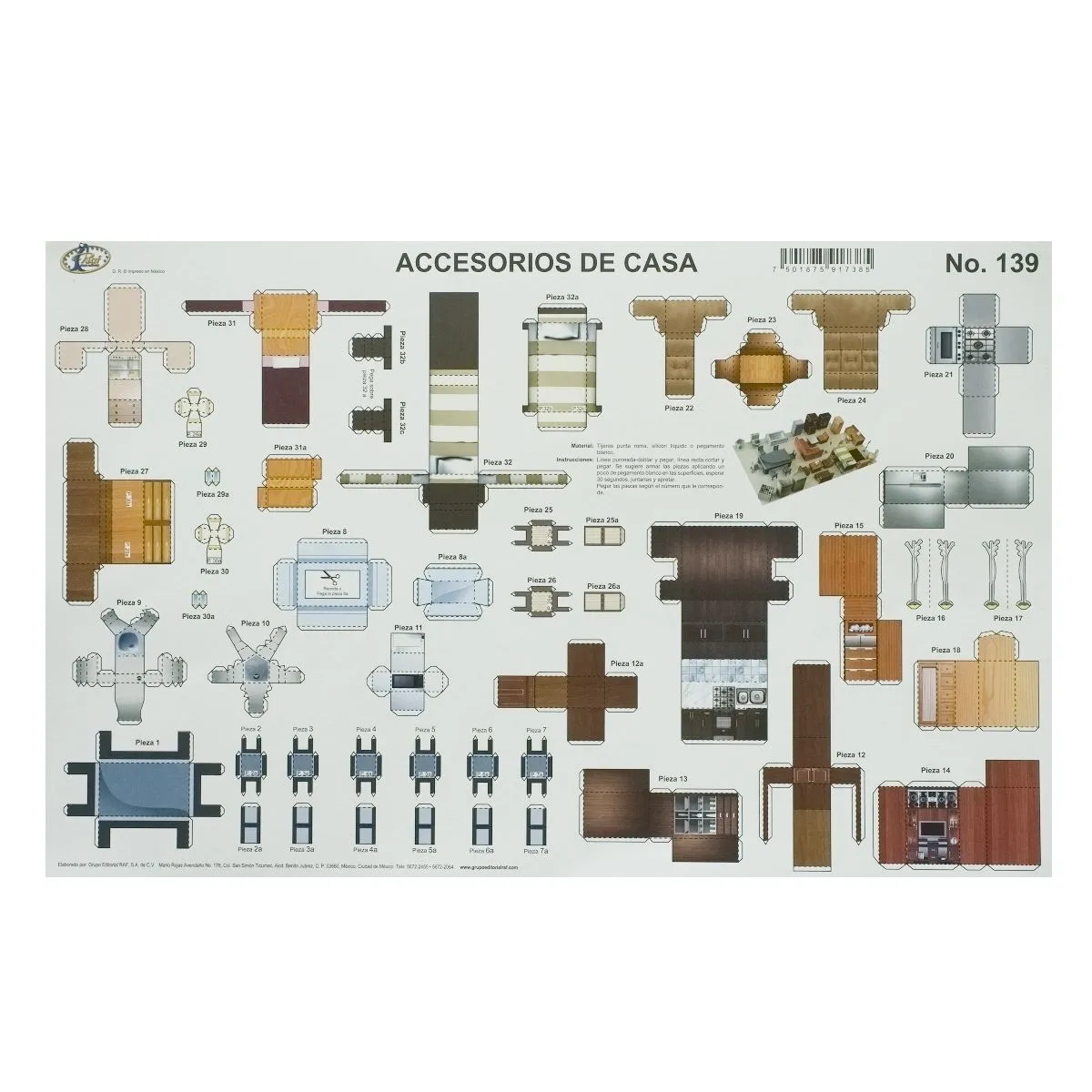MUEBLES ACCESORIOS CASA HABITACION Maqueta Recortar Armar – Fuji Hands