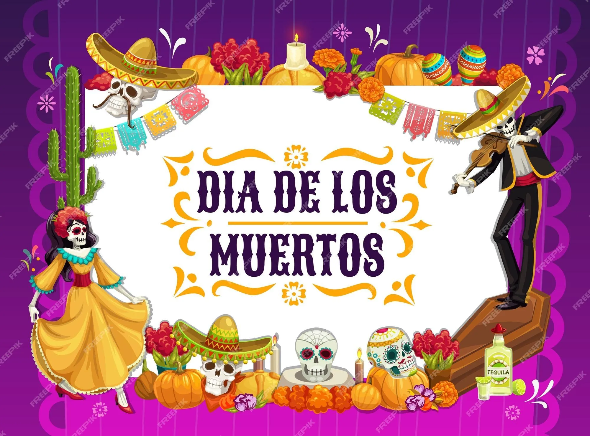 Día de los muertos calaveras bailando altar esqueleto | Vector Premium Día de los muertos calaveras bailando altar esqueleto | Vector Premium