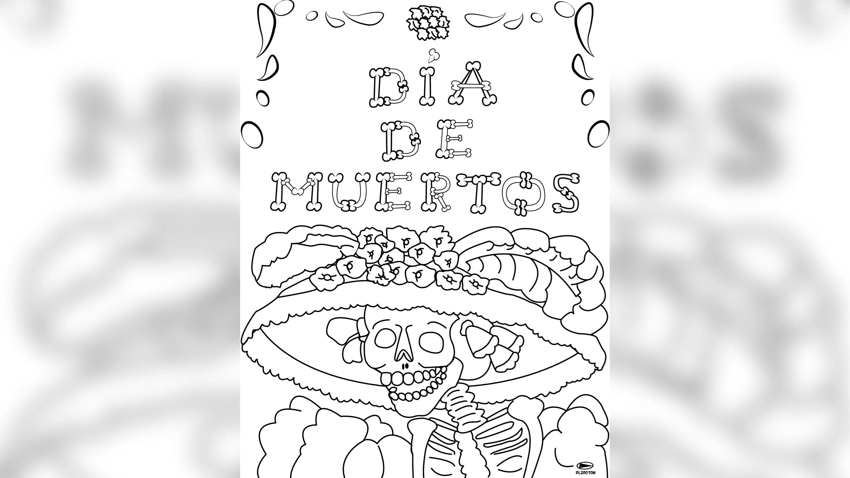 Día de muertos con huesos y La Catrina (dibujo para colorear) Día de muertos con huesos y La Catrina (dibujo para colorear)