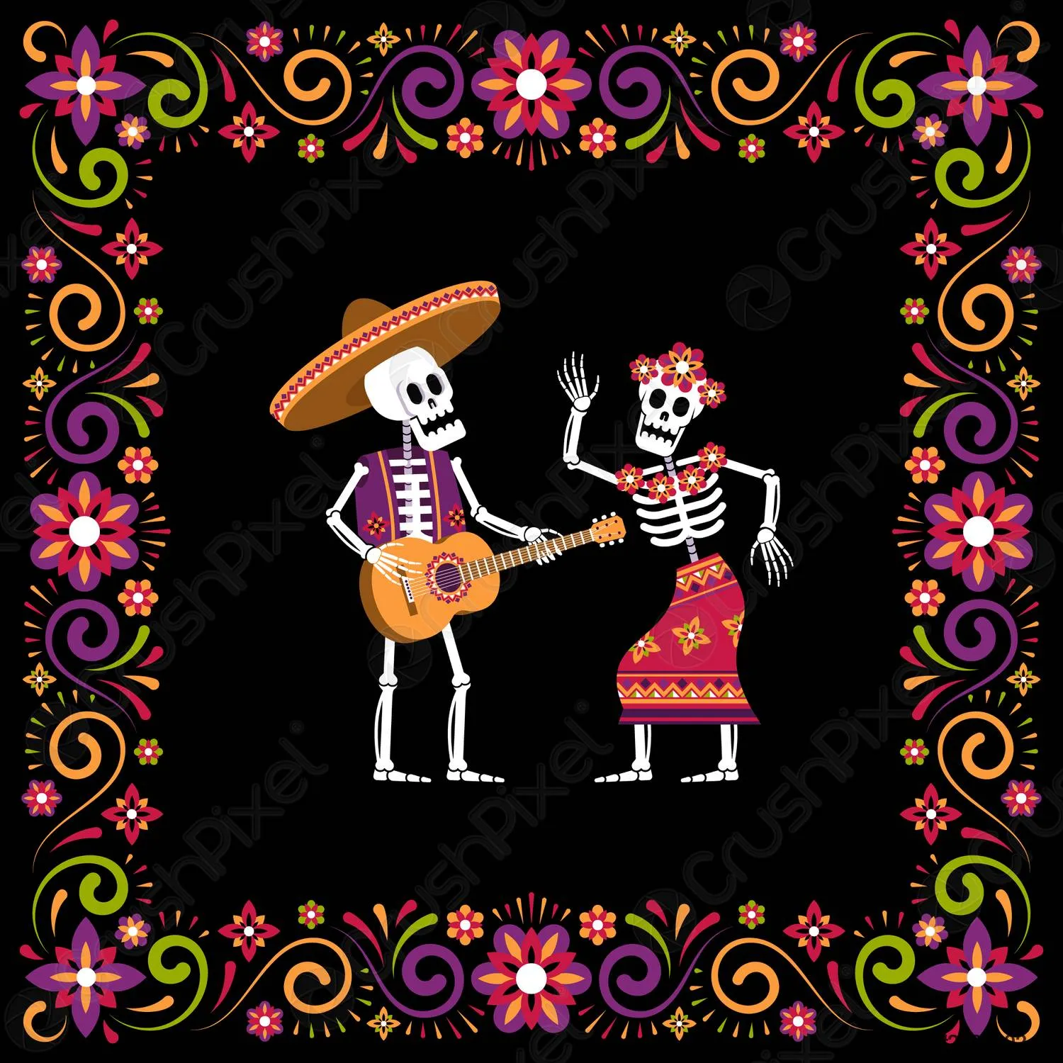 Dia de muertos día de marco ornamental muerto - vector de stock 2629192 |  Crushpixel