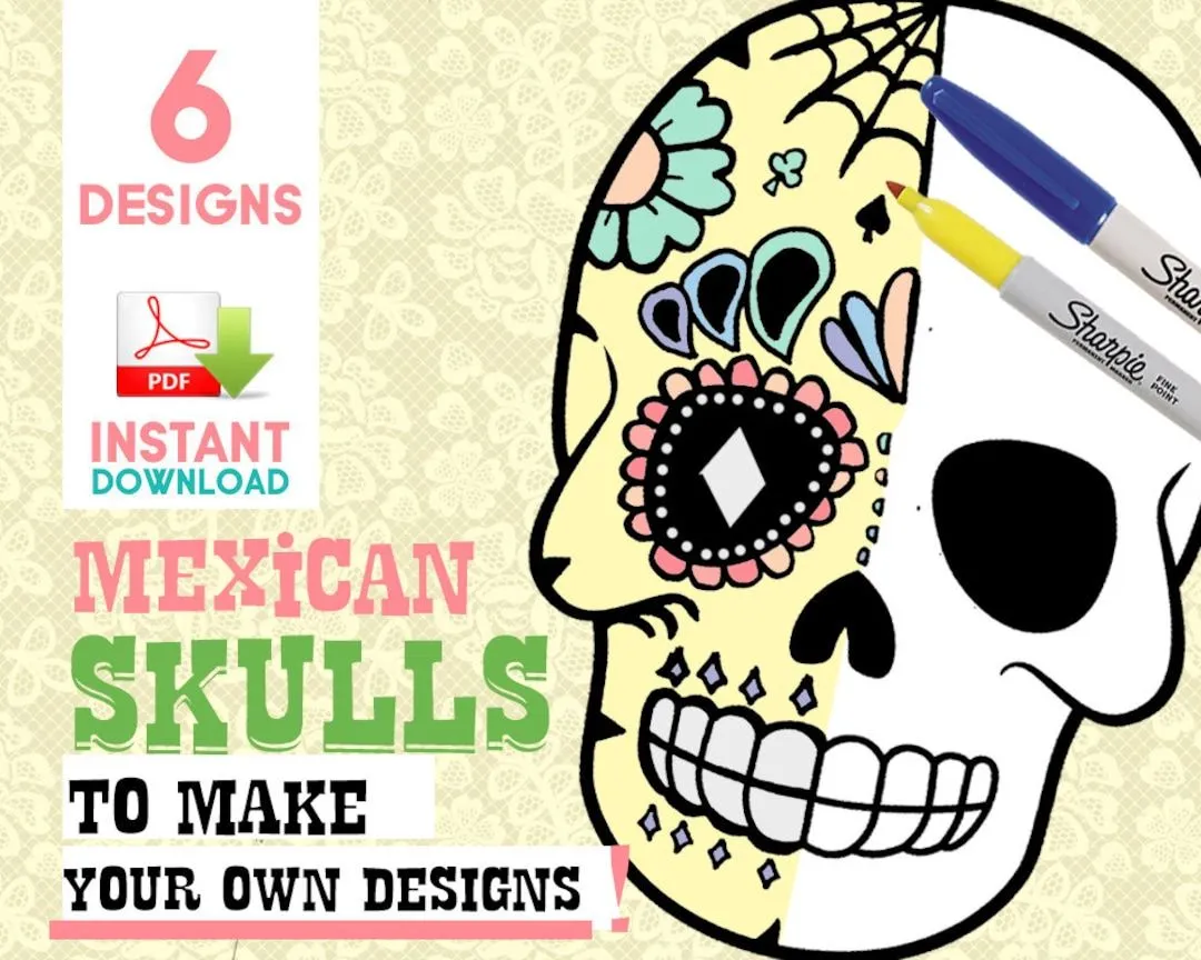 Dia de los Muertos: Plantilla de Calavera en Blanco y Negro para Crear Diseños y Colorear Calavera Mexicana - Etsy México Dia de los Muertos: Plantilla de Calavera en Blanco y Negro para Crear Diseños y Colorear Calavera Mexicana - Etsy México