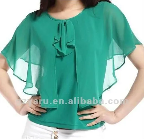 Para mujer blanco con volantes blusa-Tallas grandes de Camisas y ...