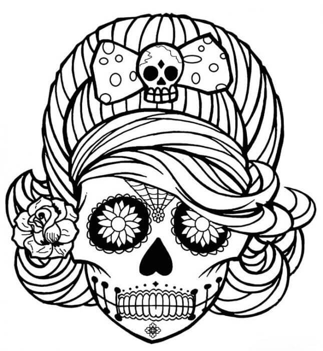 Mujer Calavera en Halloween para colorear, imprimir e dibujar  –ColoringOnly.Com