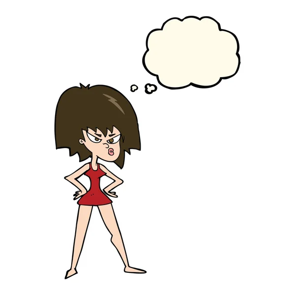 Mujer enojada dibujos animados vestido con globo — Vector stock ...