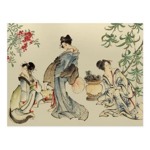 Mujeres japonesas en ropa tradicional postal | Zazzle Mujeres japonesas en ropa tradicional postal | Zazzle