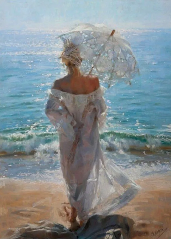 Mujeres en el mar pintura al pastel | Pinturas al Óleo