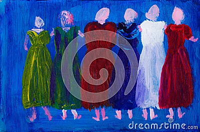 Seis mujeres en la pintura de las alineadas. Seis mujeres en la pintura de las alineadas.