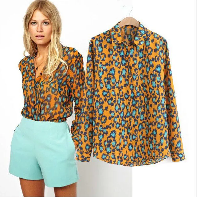 Mujeres superiores de moda elegante Leopard camisa blusa estampada ... Mujeres superiores de moda elegante Leopard camisa blusa estampada ...