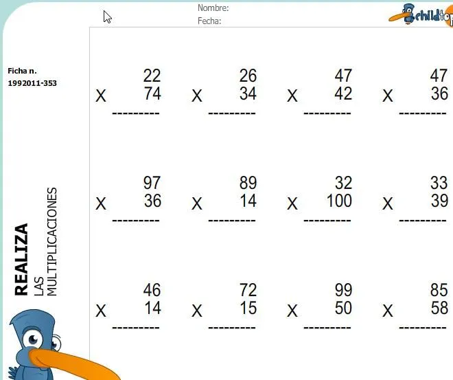 Fichas: multiplicaciones | Recurso educativo 43970 - Tiching