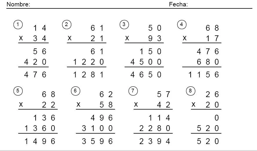 Ejercicios de multiplicacion de dos cifras - Imagui Ejercicios de multiplicacion de dos cifras - Imagui