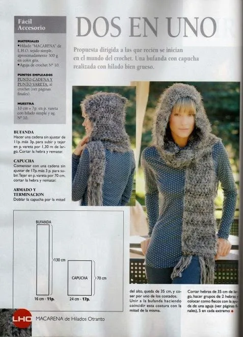 El mundo del crochet.: Bufanda con capucha