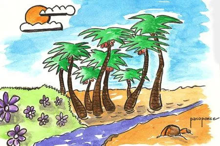 Palmeras dibujo-acuarela de Paco Ponce