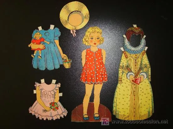 MUÑECA DE CARTON DE 15 CMS RECORTABLE AÑOS 30 CON SUS 3 VESTIDOS ...