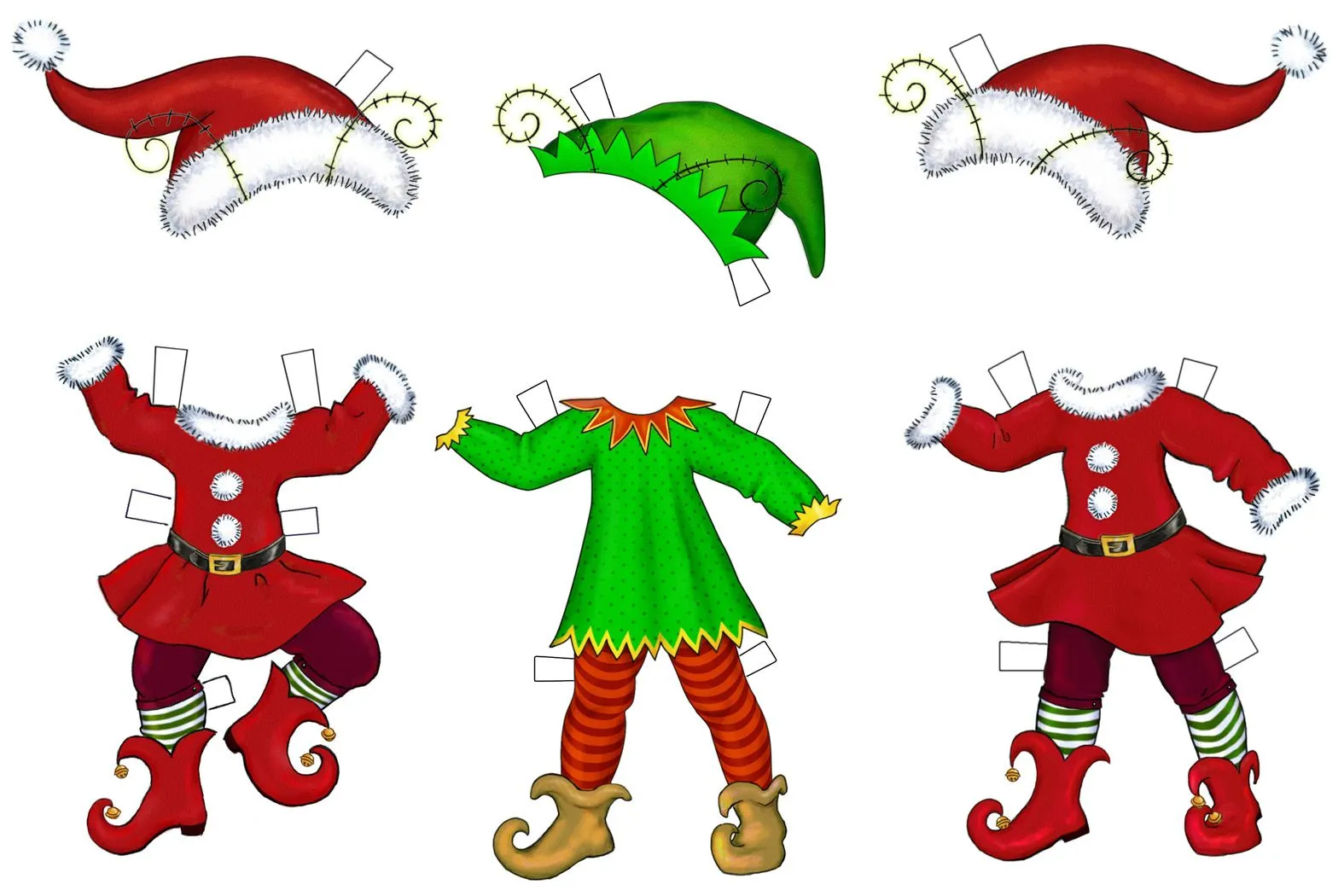 Muñecas para recortar: Duendes de Navidad para recortar Muñecas para recortar: Duendes de Navidad para recortar
