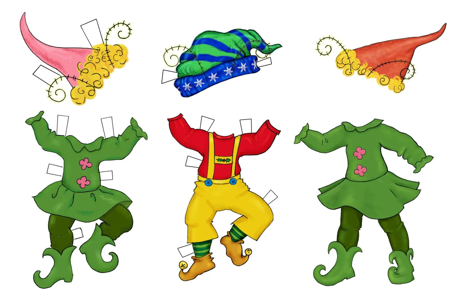 Muñecas para recortar: Duendes de Navidad para recortar Muñecas para recortar: Duendes de Navidad para recortar
