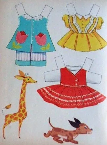 Muñecas para recortar: Muñeca de trapo con vestidos para recortar