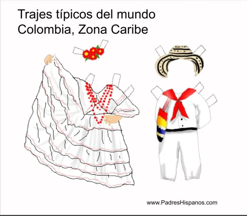 Muñecas para vestir con trajes típicos del mundo - Colorear dibujos  infantiles