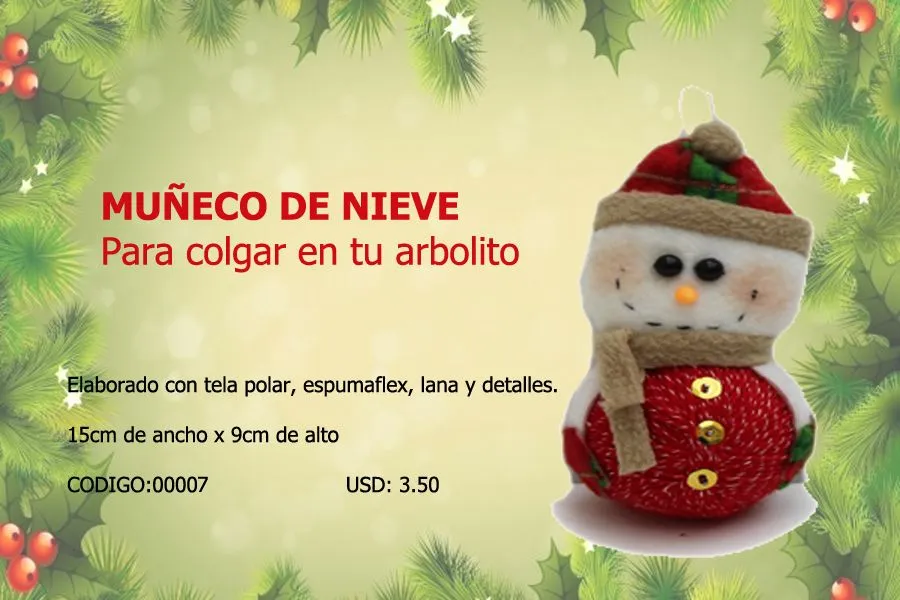 Muñeco de nieve, para colgarlo en tu arbolito.