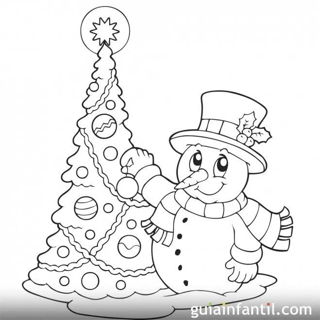 Muñeco de nieve para colorear. Dibujos para niños - Dibujos de ...