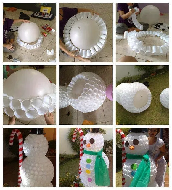 COMO HACER UN MUÑECO DE NIEVE CON VASOS (MATERIAL RECICLABLE ...