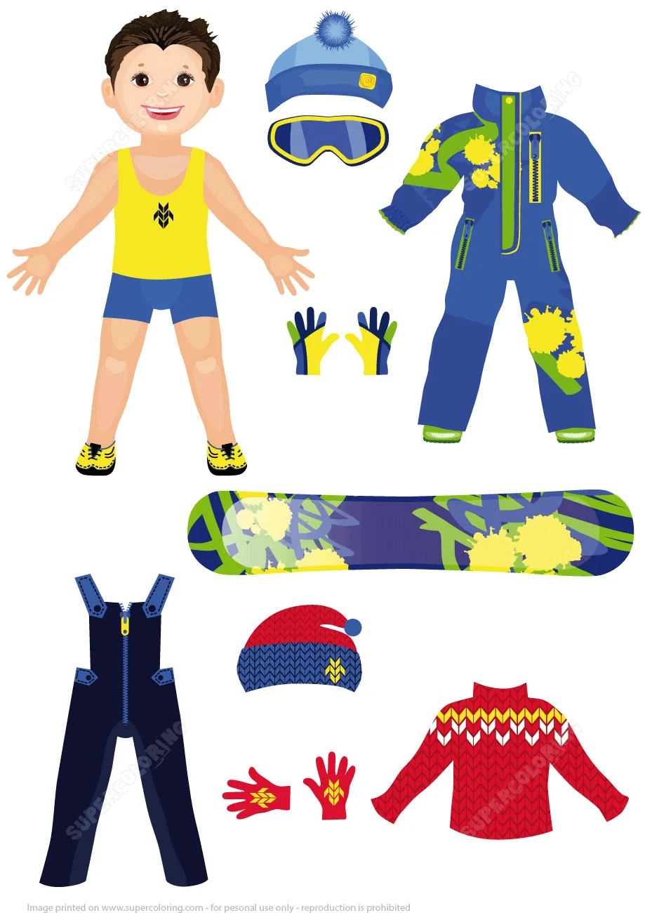 Muñeco de Papel de Niño con Juego de Ropa para Deportes de invierno | Manualidades de papel para niños Muñeco de Papel de Niño con Juego de Ropa para Deportes de invierno | Manualidades de papel para niños