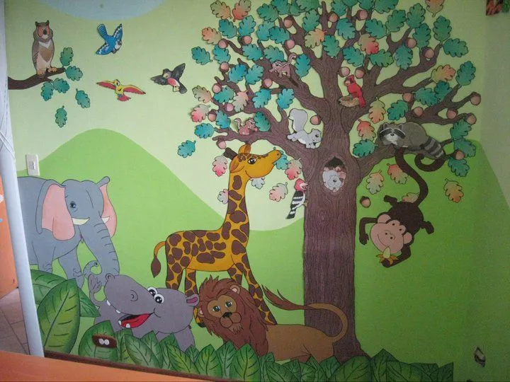 Mural de Animales de la Selva, fondo pintado aplicaciones en ... Mural de Animales de la Selva, fondo pintado aplicaciones en ...