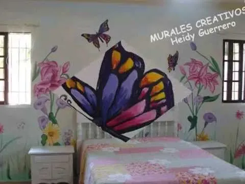 MURAL DE FLORES Y MARIPOSAS. DECORACION HABITACION PAOLA SHANTAL ...