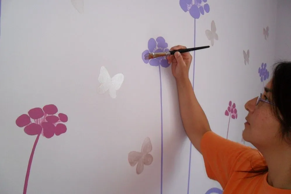 Murales Infantiles: Mural juvenil flores y mariposas Murales Infantiles: Mural juvenil flores y mariposas