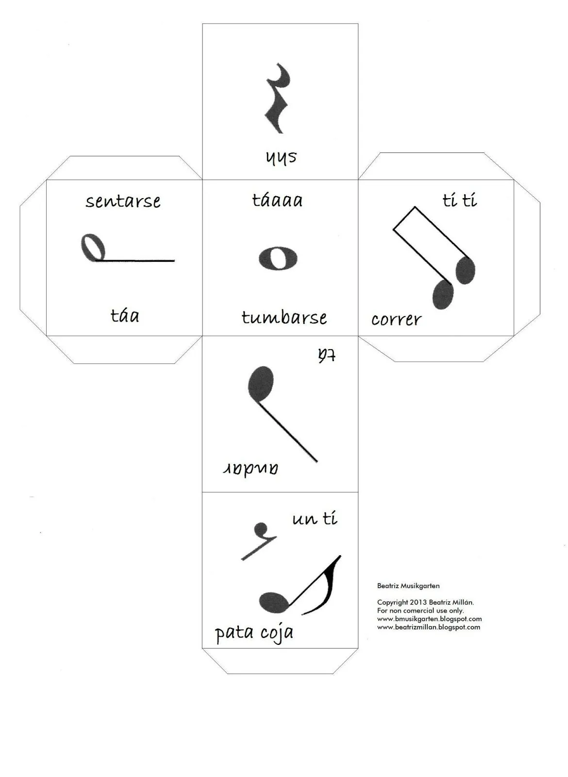 Dado musical, juego de ritmos para imprimir PDF | Beatriz musikgarten Dado musical, juego de ritmos para imprimir PDF | Beatriz musikgarten