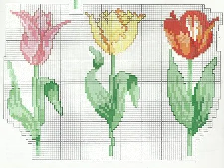 MuyVariado.com: Punto Cruz, Diseño Tulipanes, Técnicas de Bordado ...