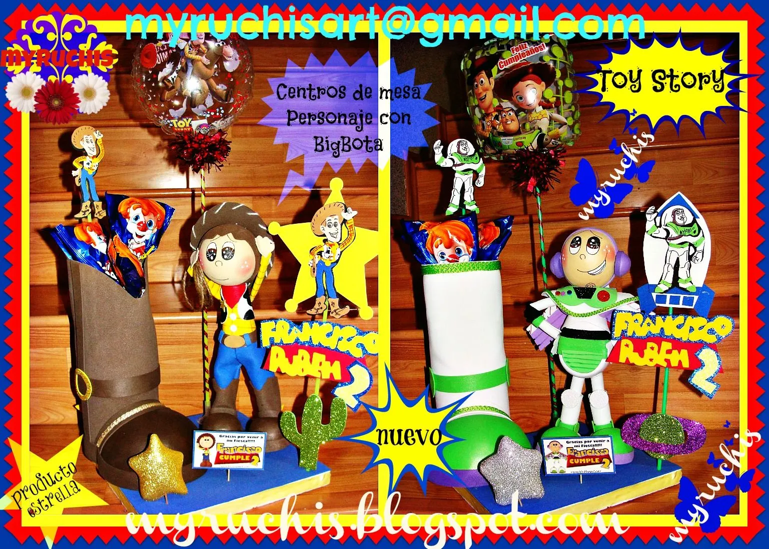 Myruchis: Centros de Mesa para Fiestas. Toy Story con Big Botas Myruchis: Centros de Mesa para Fiestas. Toy Story con Big Botas