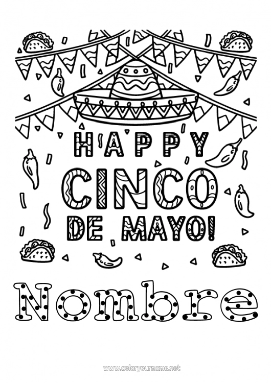 Nº de colorear 1933 - Sombrero México Cinco de Mayo Nº de colorear 1933 - Sombrero México Cinco de Mayo