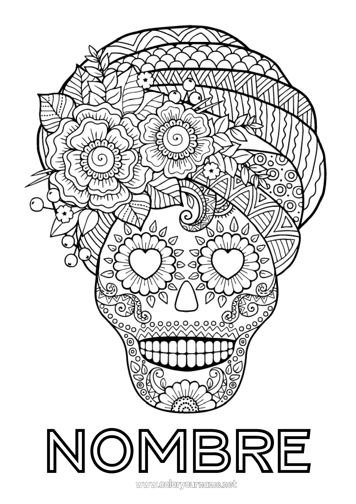 Nº de colorear 251 - Flores Calavera Día de los Muertos